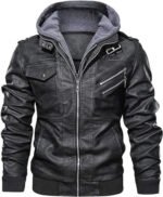 Men’s Motorcycle Bomber Jacket With a Removable Hood