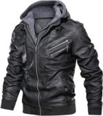 Men’s Motorcycle Bomber Jacket With a Removable Hood - Image 3